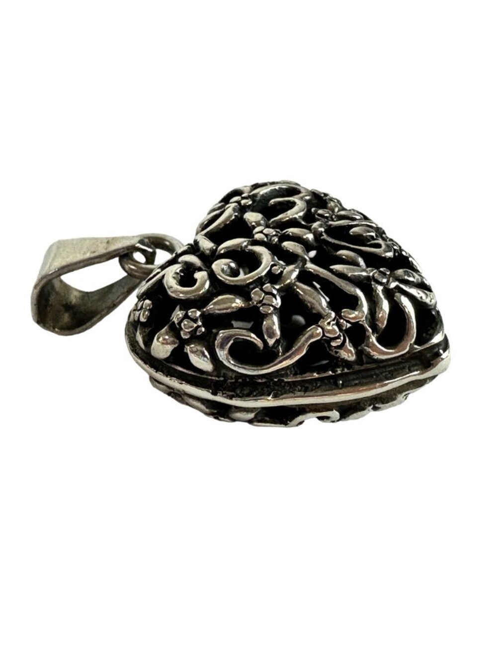 Sterling Silver Bow Ribbon Filigree Heart Pendant - Picture 3 of 6
